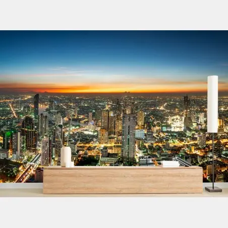 Fototapete panorama von Bangkok bei dämmerung – Wallnifity®
