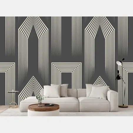 Fototapete geometrisches art-deco-muster in grau und beige – Wallnifity®