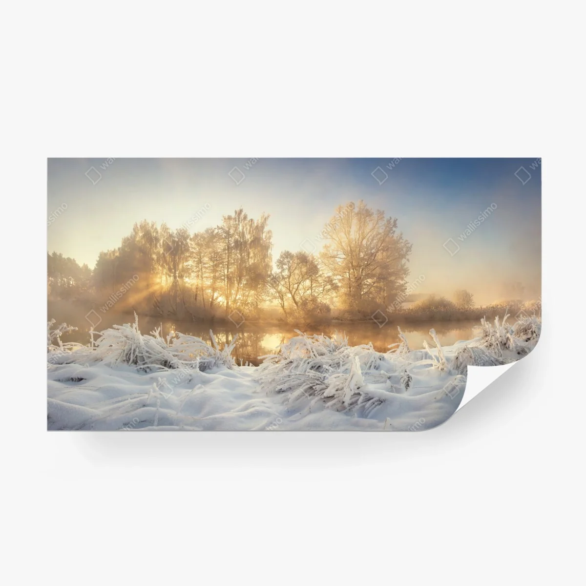 Fototapete goldener wintersonnenaufgang über dem frostigen fluss – Wallnifity®