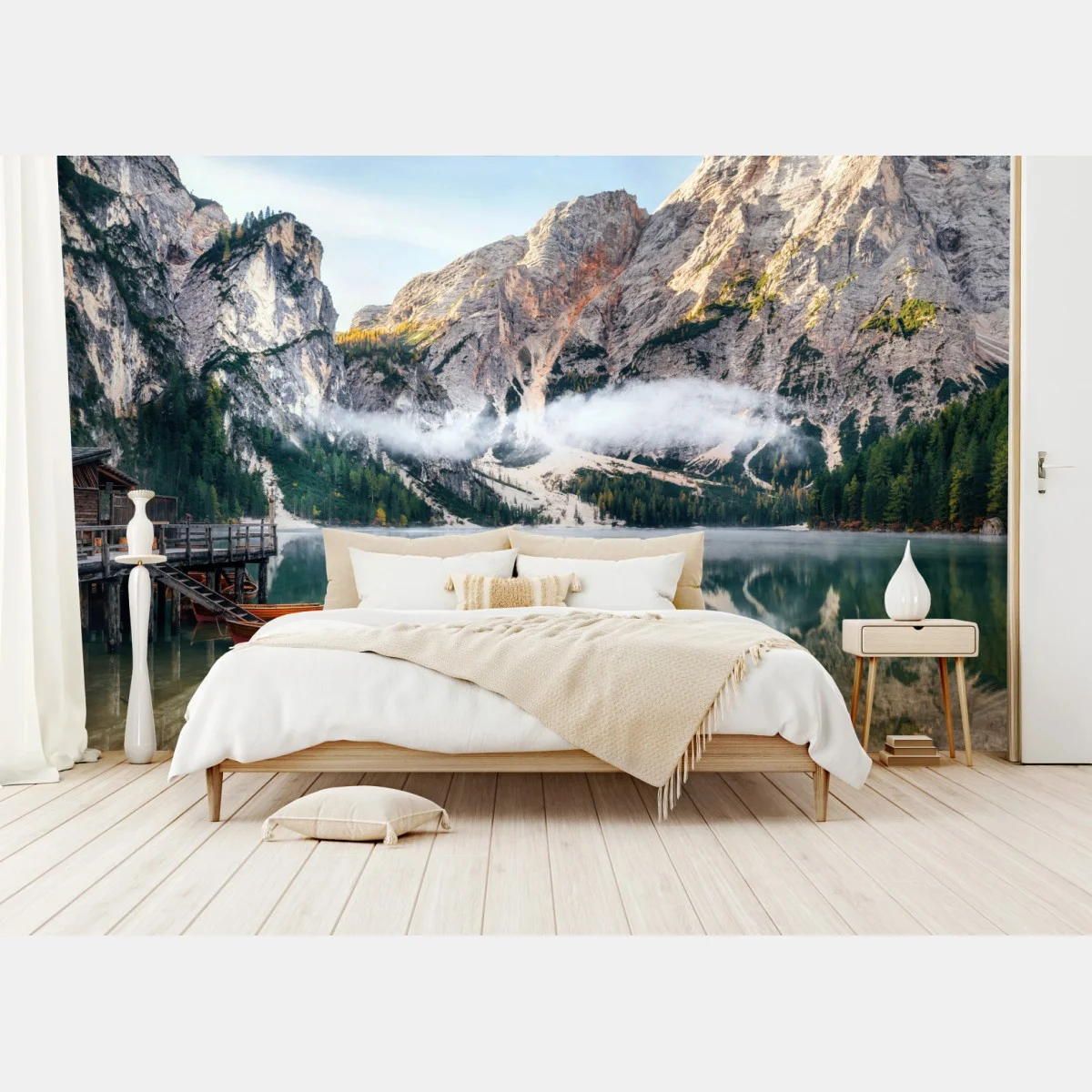 Fototapete nebliger alpensee mit spiegelung – Wallnifity® Fototapete nebliger alpensee mit spiegelung – Wallnifity®