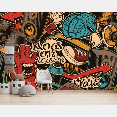 Fototapete urbanes graffiti pop-art collage – Wallnifity®