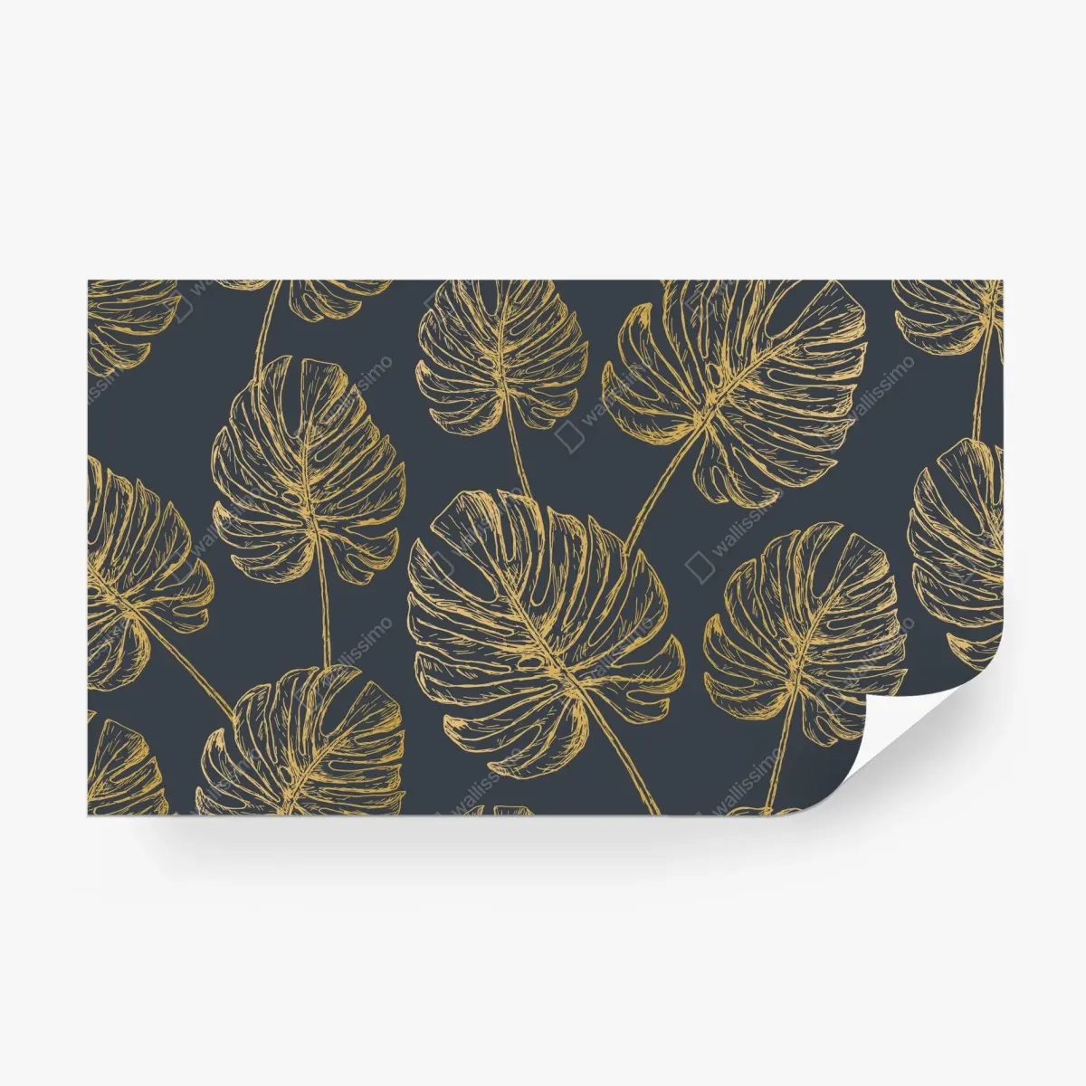 Fototapete goldene monstera-blätter auf dunklem hintergrund – Wallnifity®
