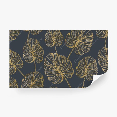 Fototapete goldene monstera-blätter auf dunklem hintergrund – Wallnifity®