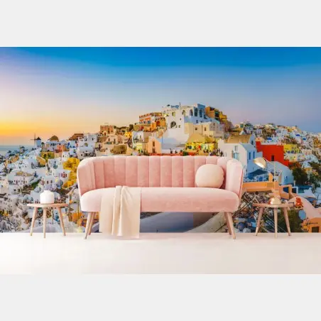 Fototapete sonnenuntergang über Santorini panoramaansicht – Wallnifity®