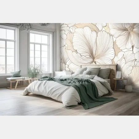Fototapete zarte beige blumenillustration – Wallnifity®