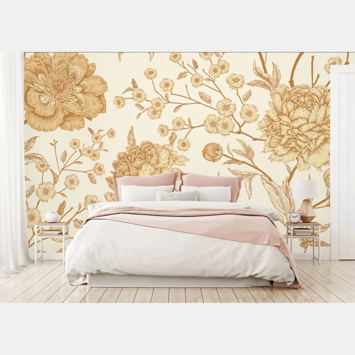 Fototapete vintage beiges blumenmuster mit pfingstrosen – Wallnifity® Fototapete vintage beiges blumenmuster mit pfingstrosen – Wallnifity®