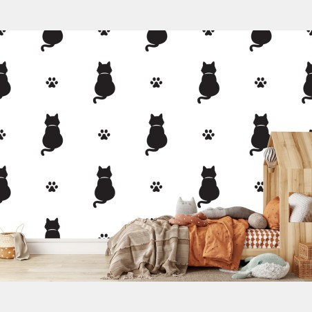 Fototapete muster mit schwarzen katzensilhouetten – Wallnifity®