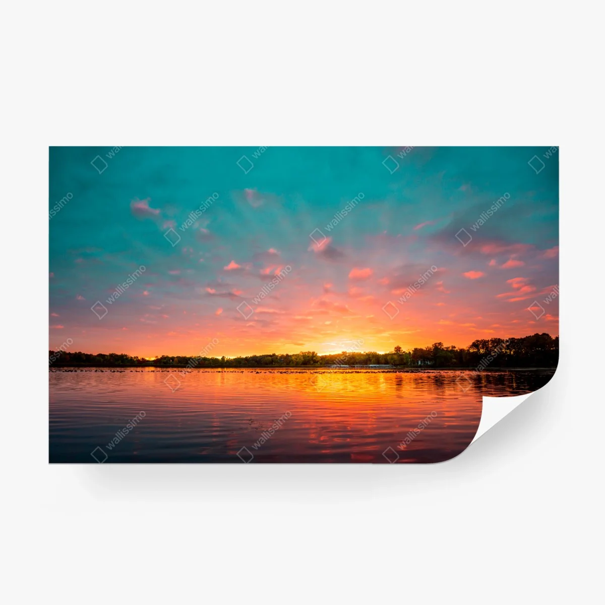 Fototapete türkisfarbener sonnenuntergang über ruhigem see – Wallnifity®