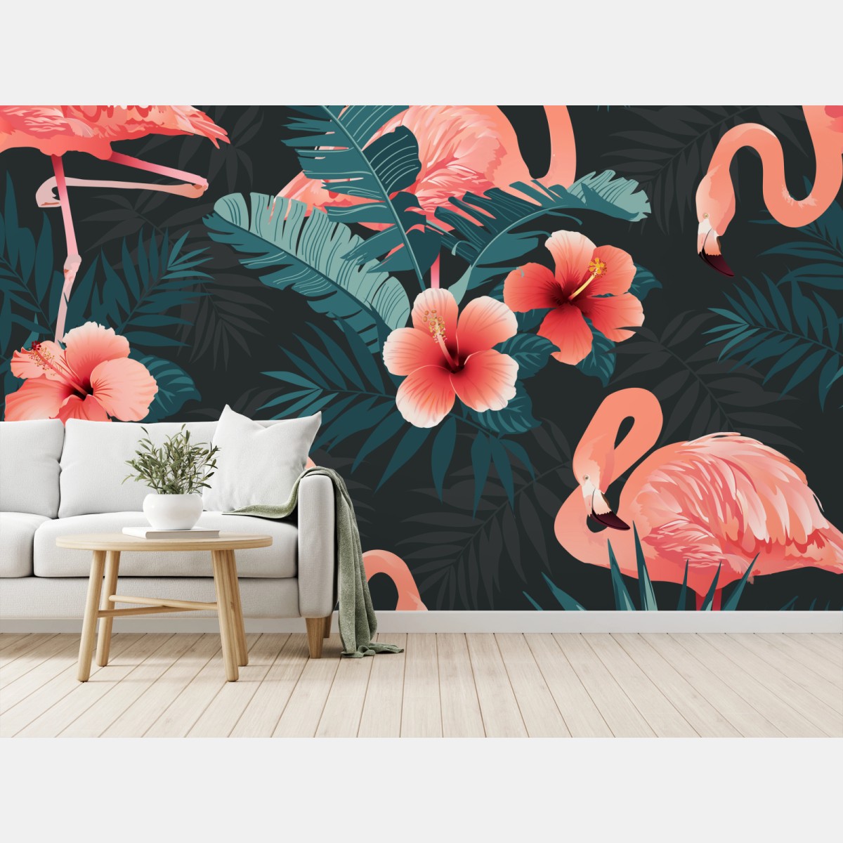 Fototapete tropisches muster mit rosa flamingos – Wallnifity®