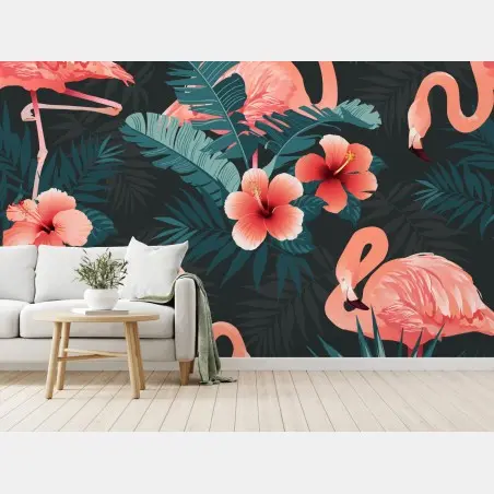 Fototapete tropisches muster mit rosa flamingos – Wallnifity®