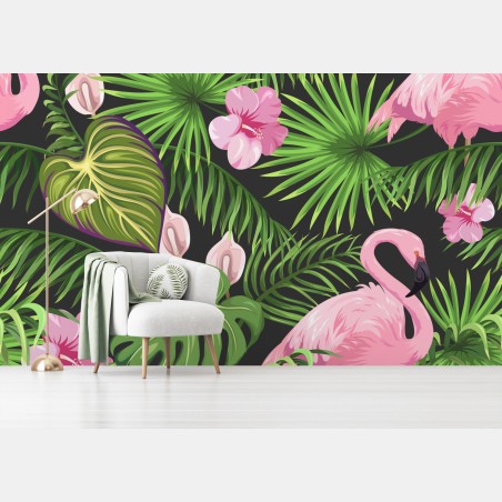 Fototapete rosa flamingo tropenmuster – Wallnifity®
