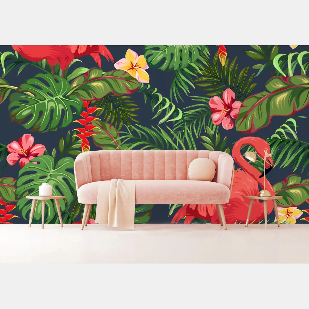 Fototapete tropisches flamingo botanisches design – Wallnifity®