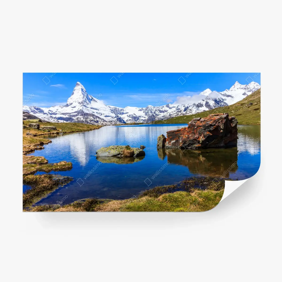 Fototapete ruhige spiegelung des Matterhorns am Stellisee, Zermatt – Wallnifity®