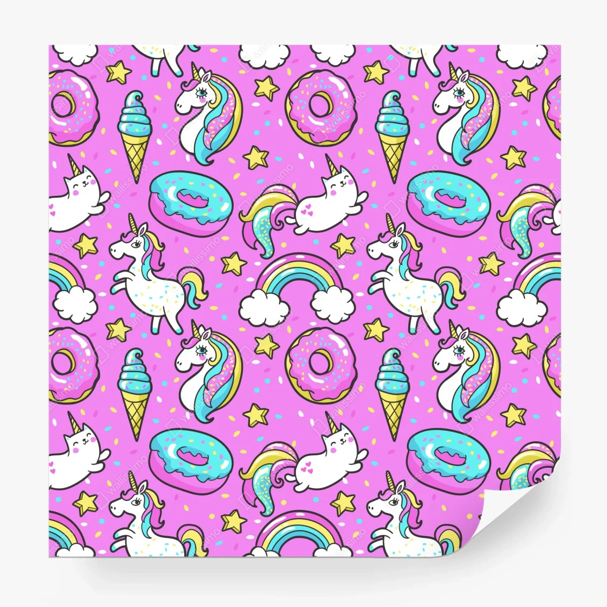 Fototapete pastell einhörner und süßigkeiten – Wallnifity®
