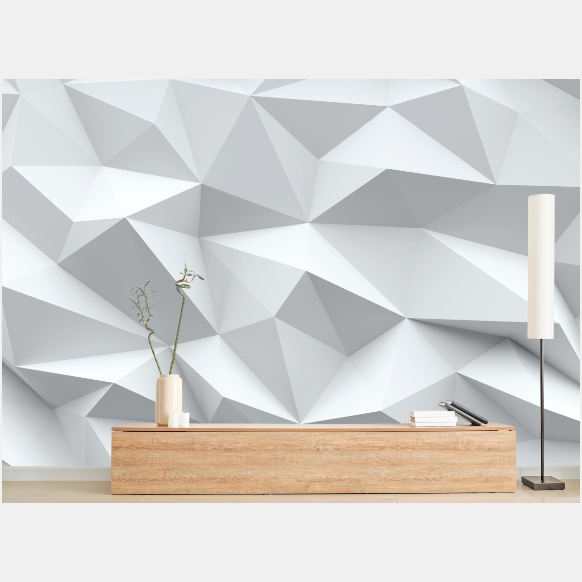 Fototapete weißes dreidimensionales low-poly geometrisches muster – Wallnifity®