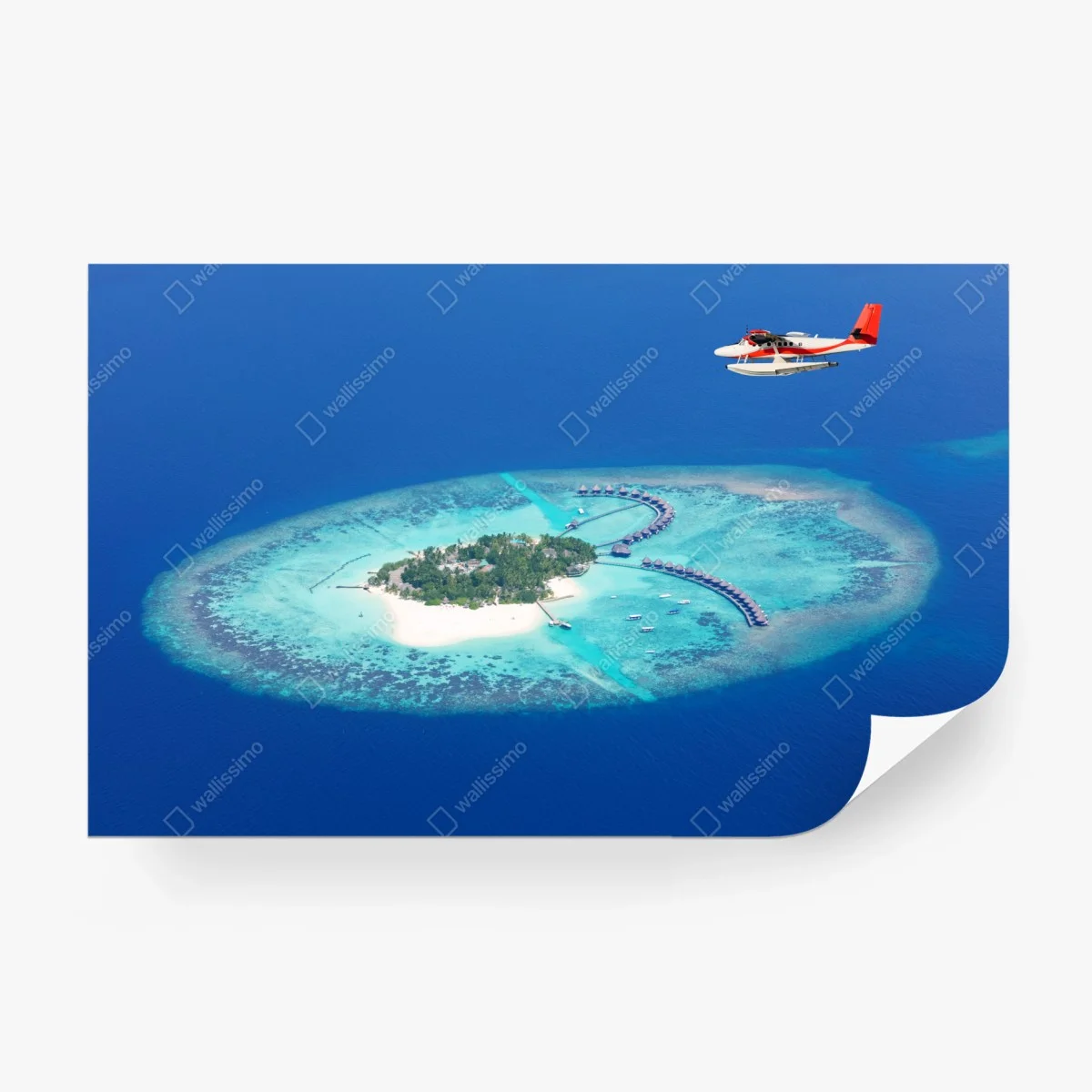 Fototapete tropische insel aus der luft mit wasserflugzeug – Wallnifity®
