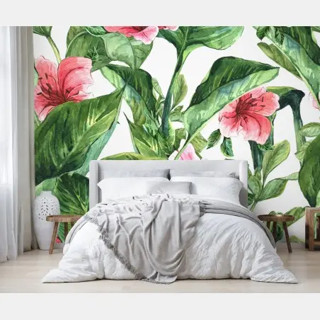 Fototapete rosa aquarell blumen botanikmotiv – Wallnifity®