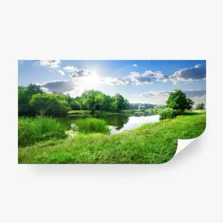 Fototapete sonnige wiese am fluss – Wallnifity®