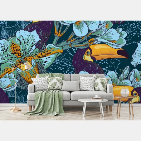 Fototapete tropisches tukan-blumenmuster – Wallnifity®