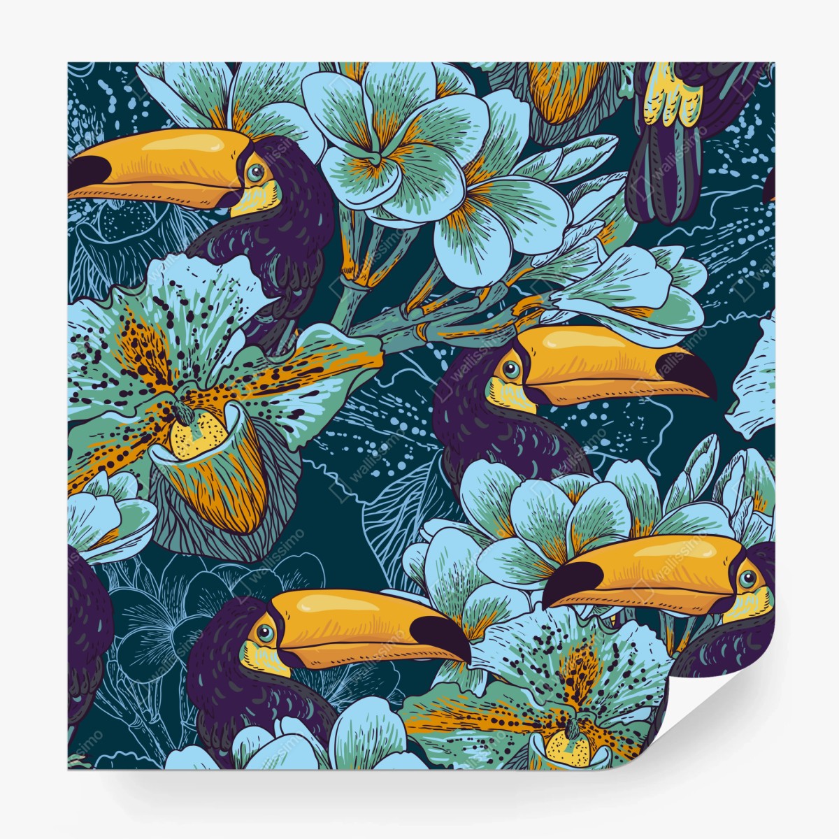 Fototapete tropisches tukan-blumenmuster – Wallnifity®