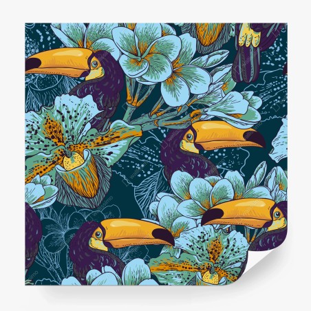 Fototapete tropisches tukan-blumenmuster – Wallnifity®