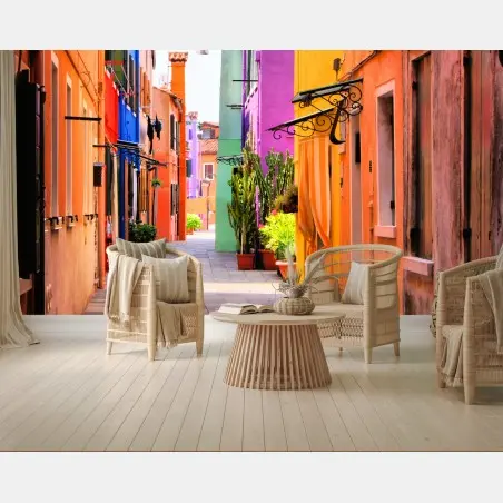 Fototapete bunte mediterrane gasse – Wallnifity®
