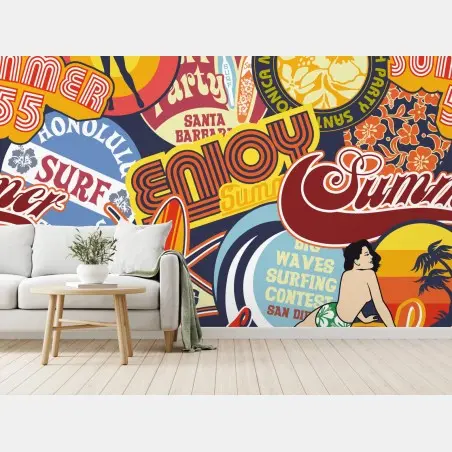 Fototapete retro surf aufkleber-collage – Wallnifity®