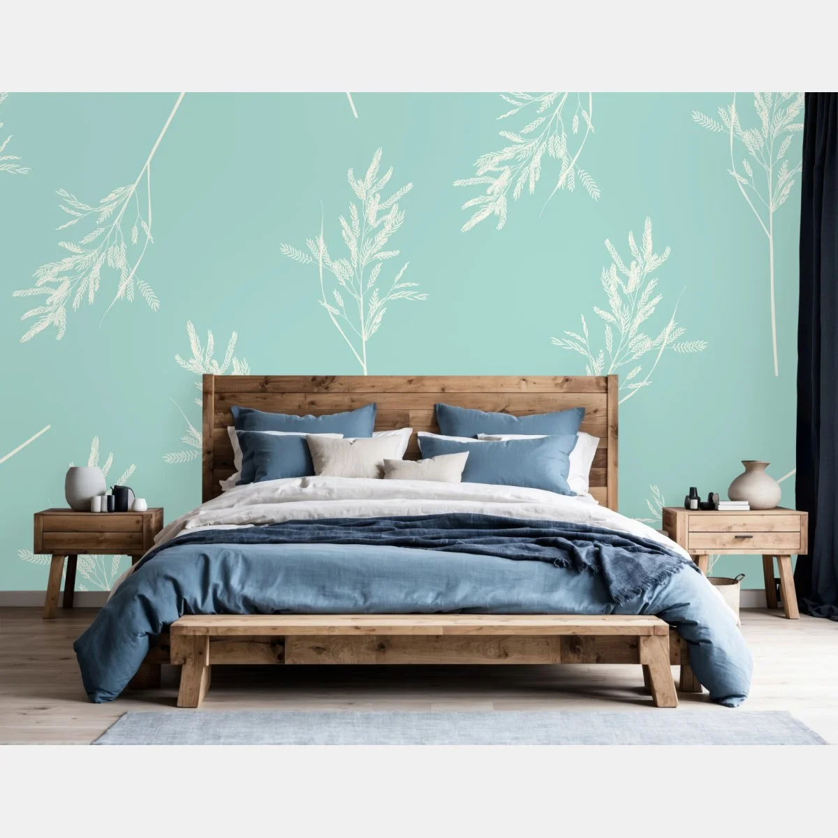Fototapete zartes türkisfarbenes botanisches muster – Wallnifity® Fototapete zartes türkisfarbenes botanisches muster – Wallnifity®