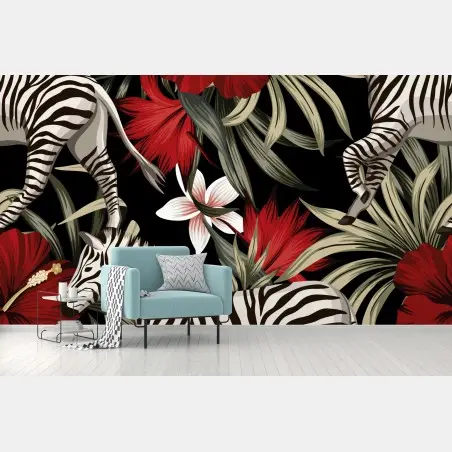 Fototapete tropisches zebra-blumenmuster – Wallnifity®