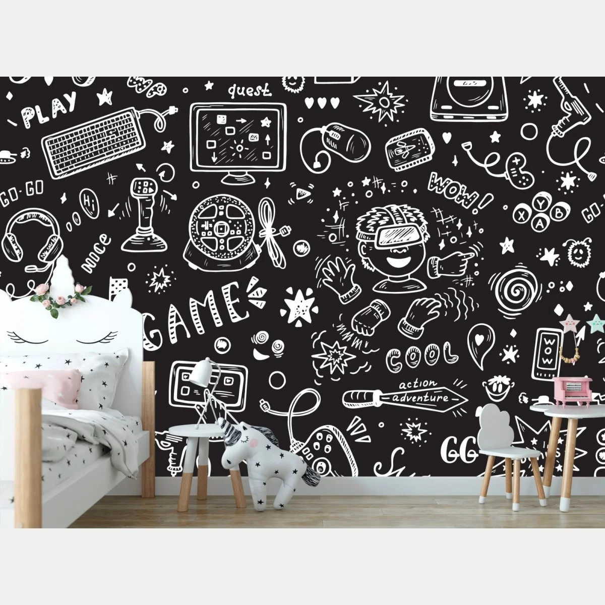 Fototapete handgezeichnetes gaming-muster – Wallnifity® Fototapete handgezeichnetes gaming-muster – Wallnifity®
