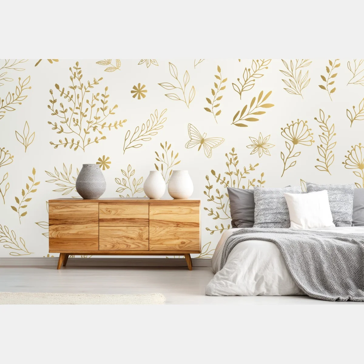 Fototapete goldenes botanisches muster – Wallnifity® Fototapete goldenes botanisches muster – Wallnifity®