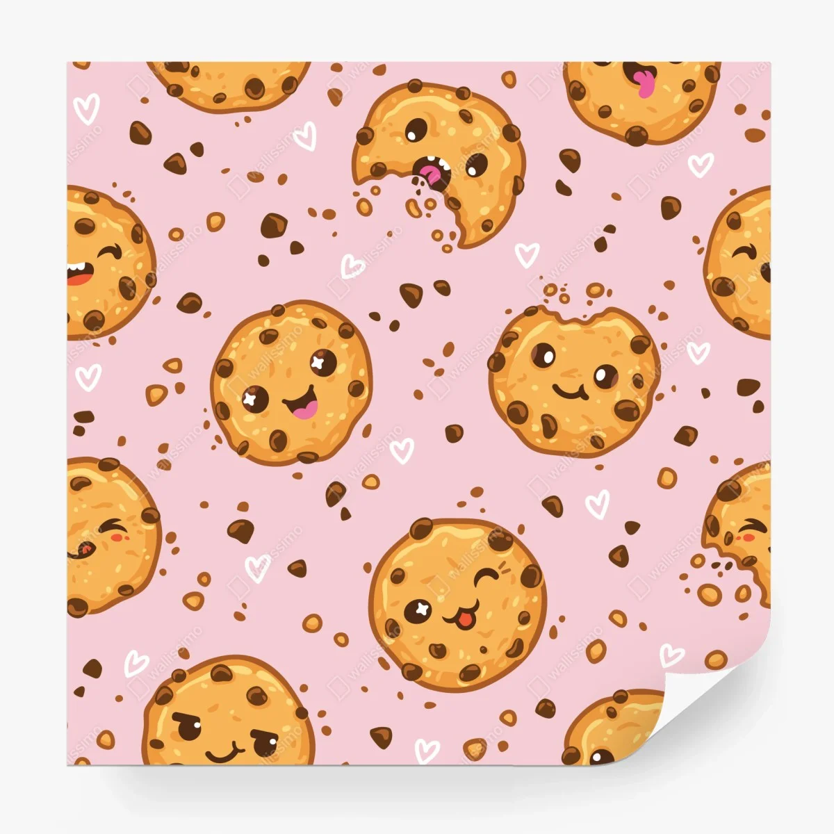 Fototapete niedliches kawaii-keksmuster auf rosa hintergrund – Wallnifity®