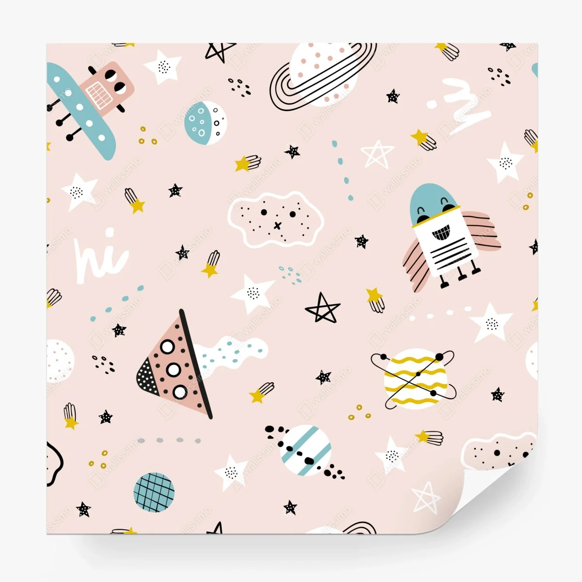 Fototapete verspieltes pastell-weltraummuster für kinder – Wallnifity®