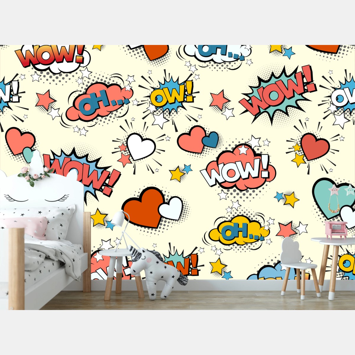 Fototapete pop art comic-herzen und sprechblasen – Wallnifity®