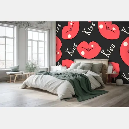 Fototapete verspieltes muster mit rosa lippen – Wallnifity®