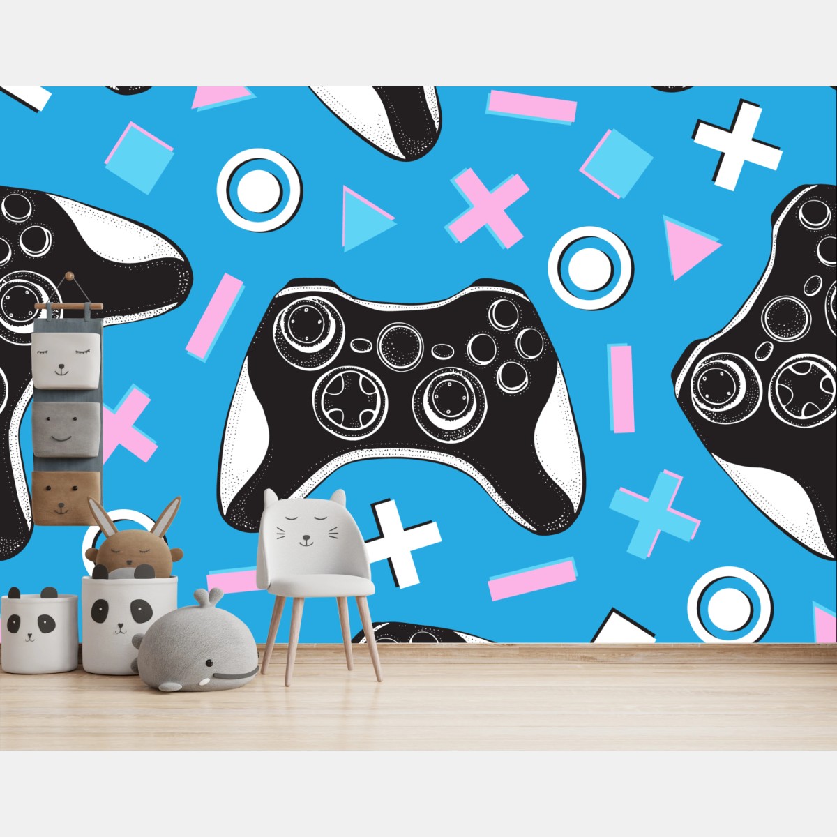 Fototapete muster mit gamecontrollern auf blauem hintergrund – Wallnifity®