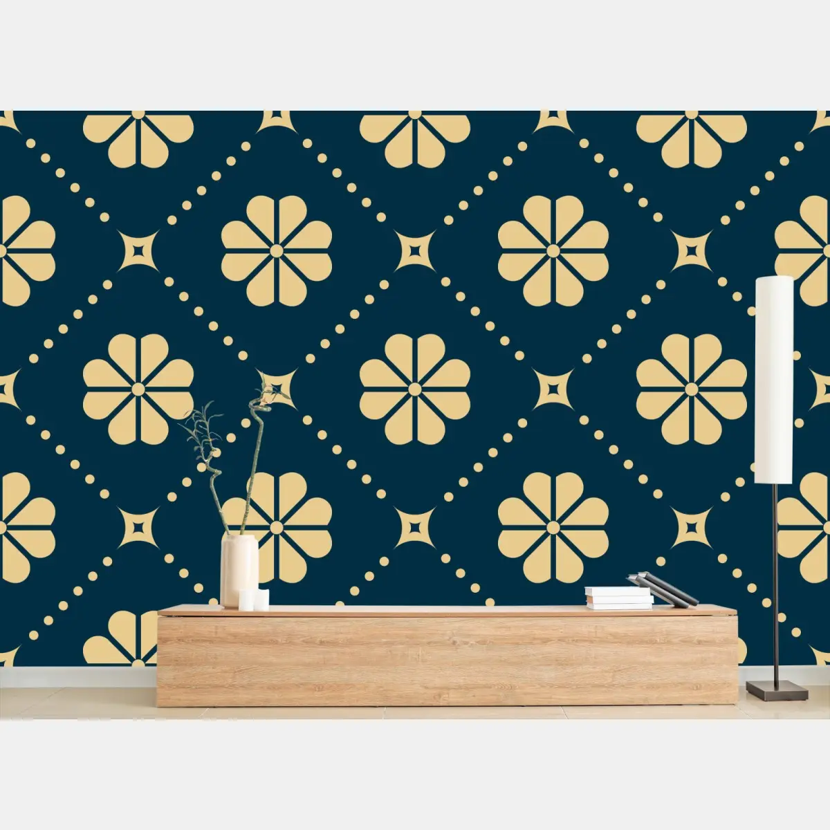 Fototapete türkis beiges blumen geometrisches muster – Wallnifity®
