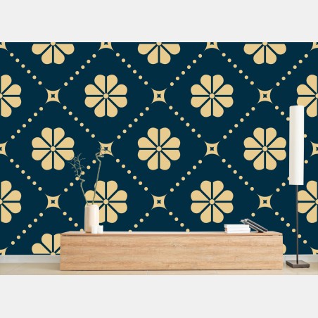 Fototapete türkis beiges blumen geometrisches muster – Wallnifity®