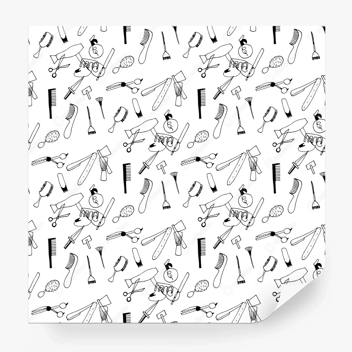 Fototapete handgezeichnetes muster von friseurwerkzeugen – Wallnifity®