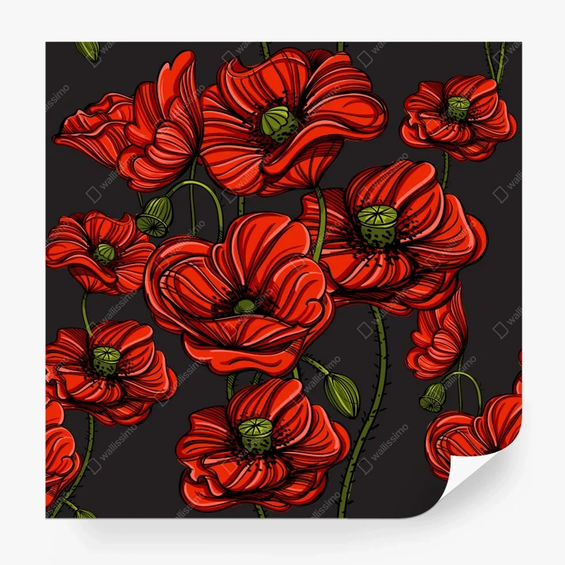 Fototapete kräftige rote mohnblumen illustration – Wallnifity®