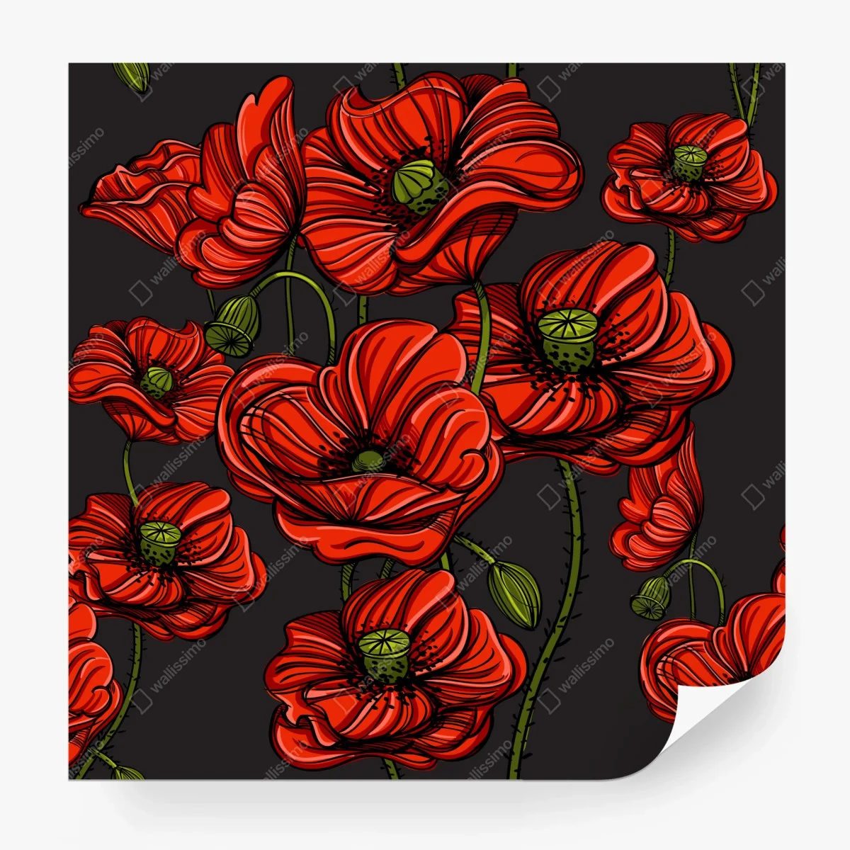 Fototapete kräftige rote mohnblumen illustration – Wallnifity®
