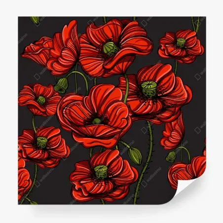 Fototapete kräftige rote mohnblumen illustration – Wallnifity®