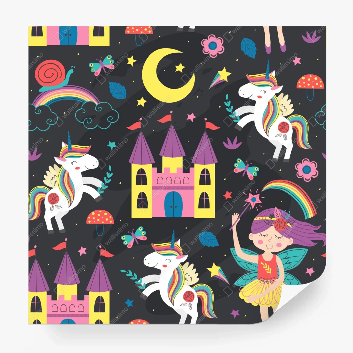 Fototapete magisches einhorn- und feenmuster – Wallnifity® Fototapete magisches einhorn- und feenmuster – Wallnifity®