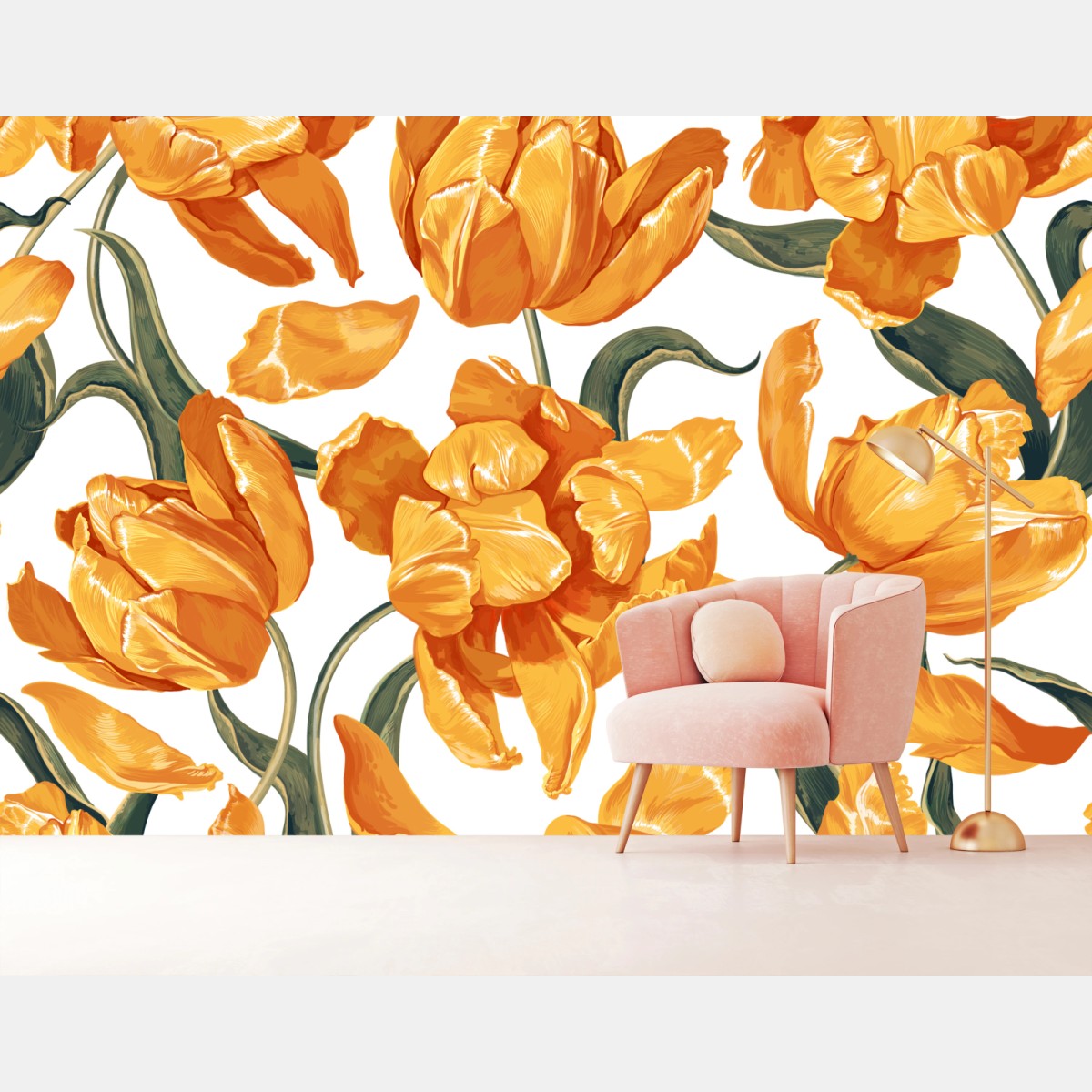 Fototapete muster mit lebhaften orangen tulpen – Wallnifity®
