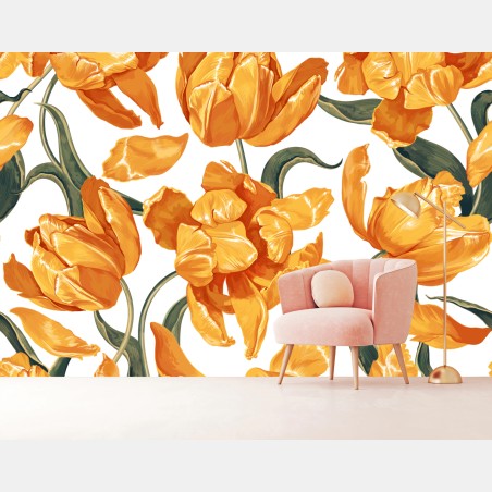 Fototapete muster mit lebhaften orangen tulpen – Wallnifity®