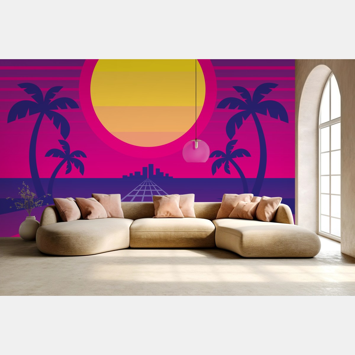 Fototapete neon sonnenuntergang skyline – Wallnifity®