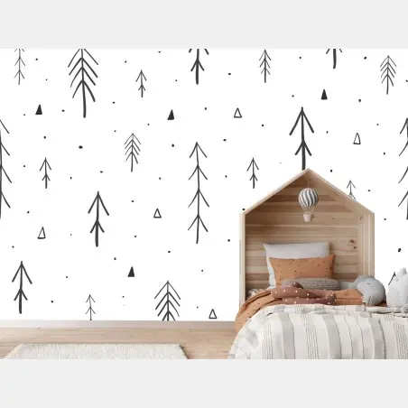 Fototapete minimalistisches muster mit handgezeichneten bäumen – Wallnifity®