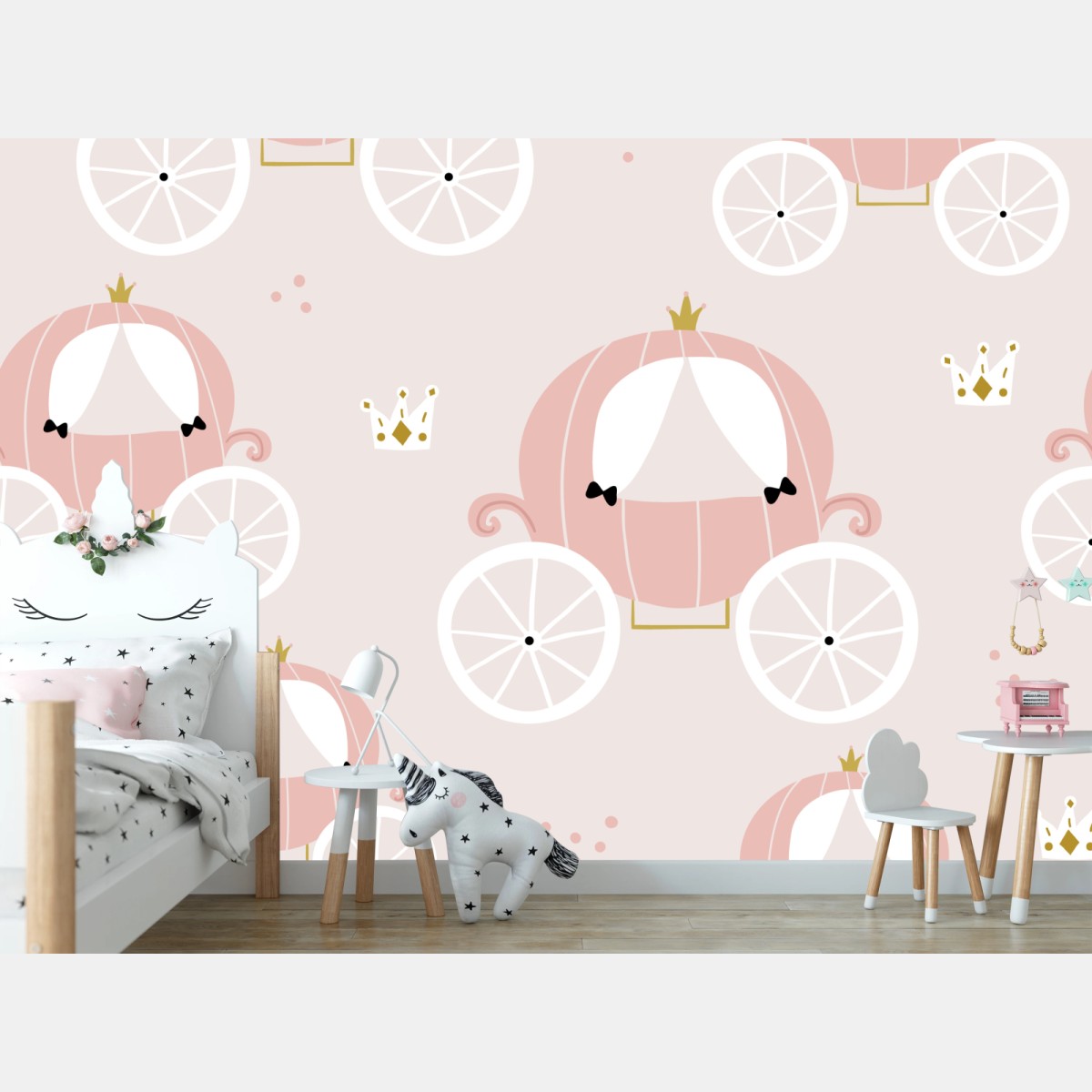 Fototapete rosa prinzessinnenkutsche muster – Wallnifity®
