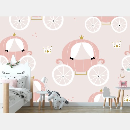 Fototapete rosa prinzessinnenkutsche muster – Wallnifity®