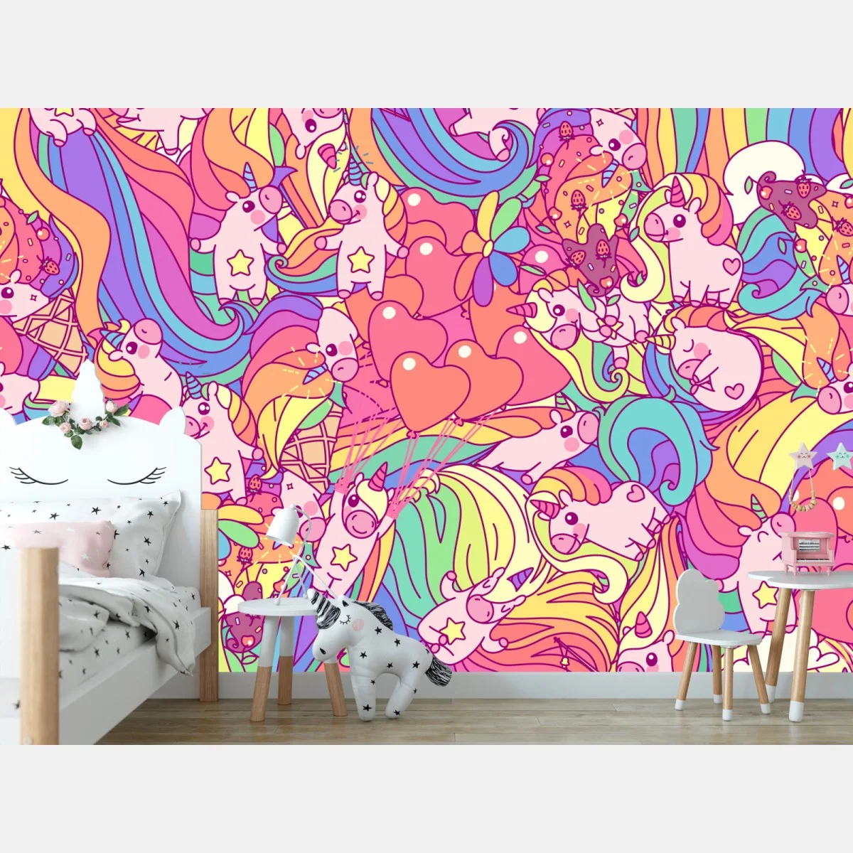 Fototapete verspieltes pastell-einhornmuster – Wallnifity® Fototapete verspieltes pastell-einhornmuster – Wallnifity®